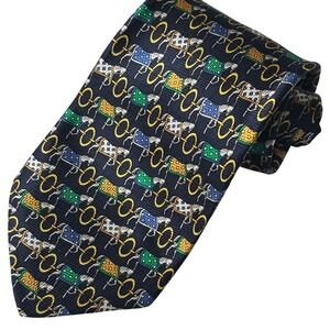 Korean Air Silk Tie Mens Navy Blue Equestrian Horse Bit Preppy Nature